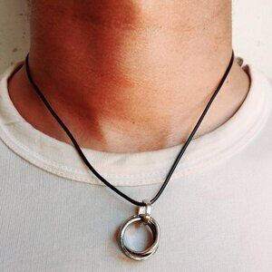 Retro Black Leather Cord Chain Pendant Necklace